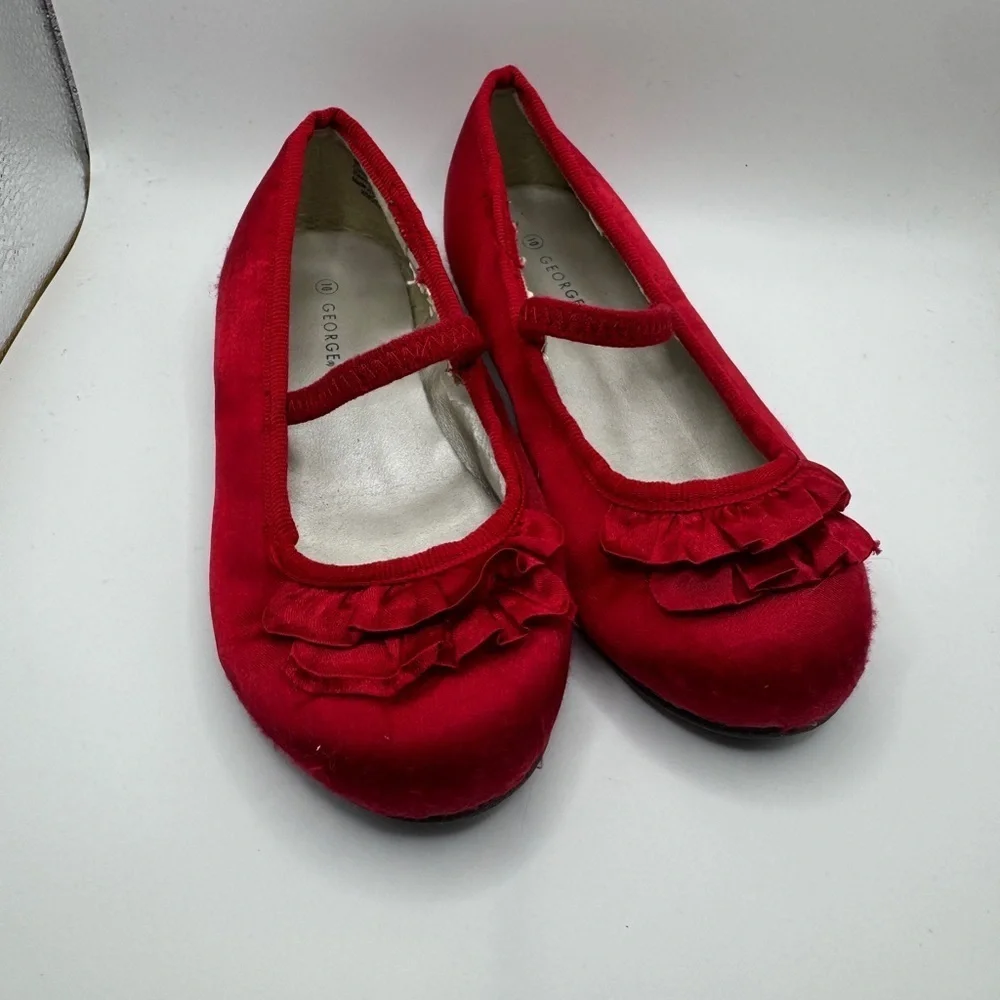 George Toddler Size 10 Red Dress Shoes Flats with Ruffled Design